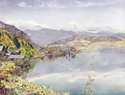 Der Vierwaldstättersee, Berg Pilatus in der Ferne, 1857 von John William Inchbold